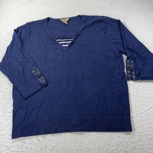 TEDDI Women's Large Navy Blue 3/4 Sleeve Pullover Sweater Lace Up Wrists Top